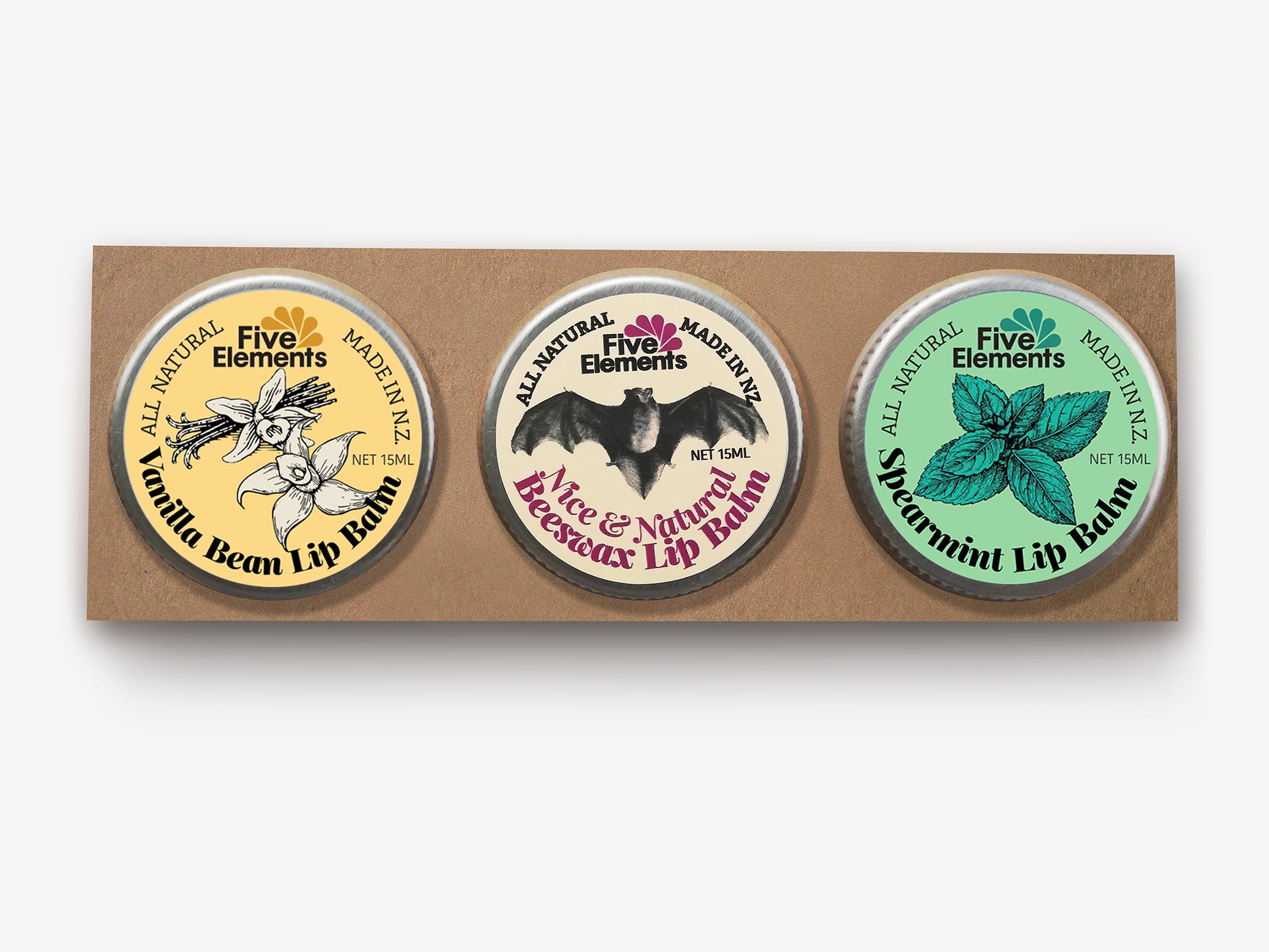 Natural Lip Balm Set - Vanilla Bean, Nice & Natural, Spearmint